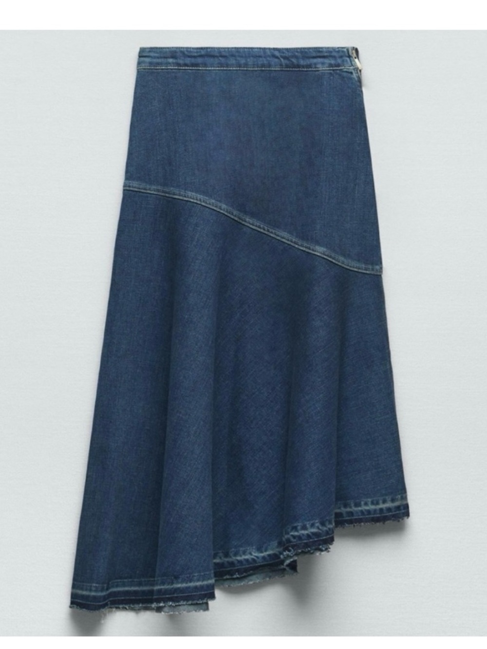 Zara Indigo Asymmetrical Draped  Midi Skirt
